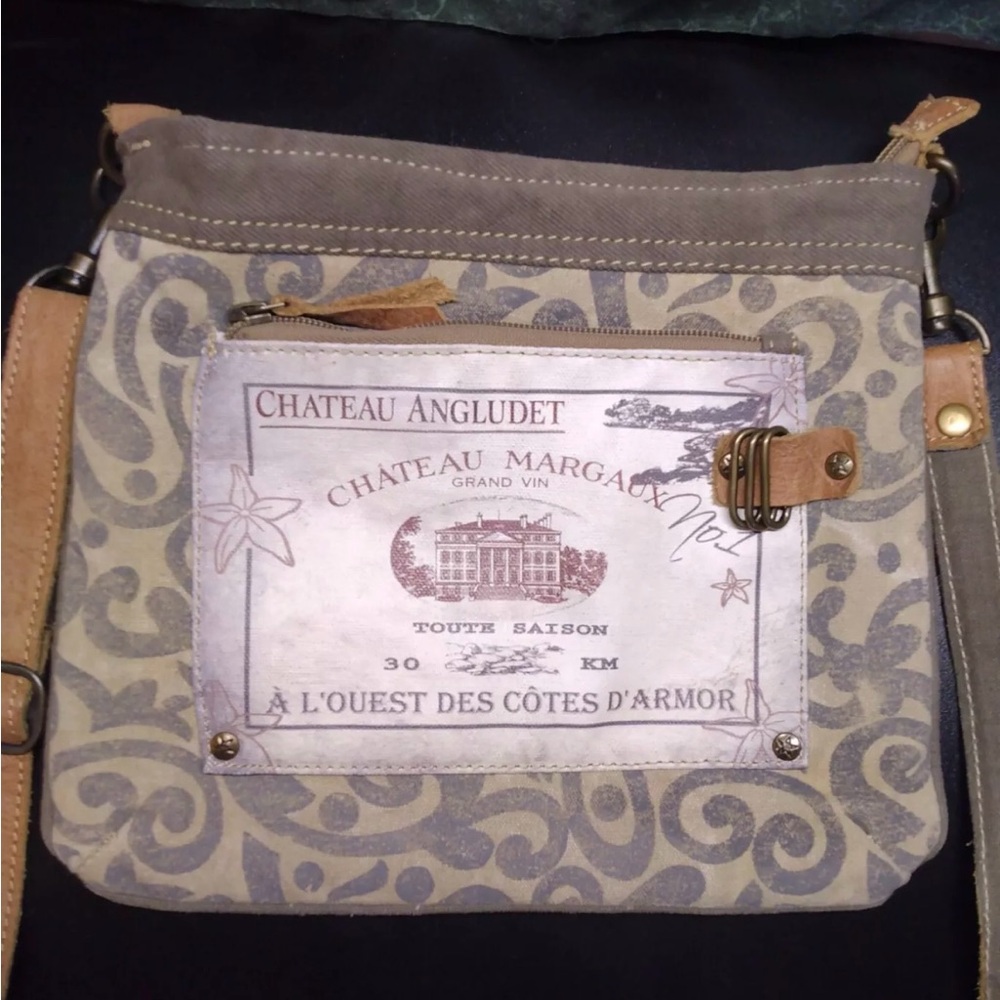 Chateau Myra Canvas Leather Crossbody Bag Marguax France Novelty EUC